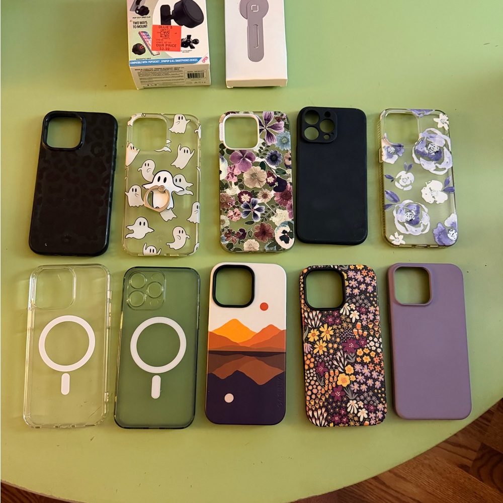 Lot of 10 iPhone 14 Pro Max cases and 2 holders